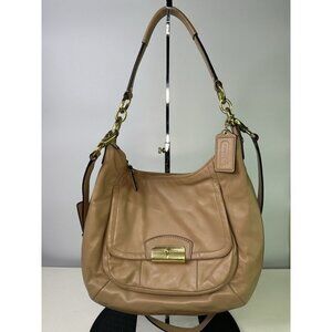 Coach Purse Women's Large Beige Leather Kristin Hobo Crossbody Bag F22306